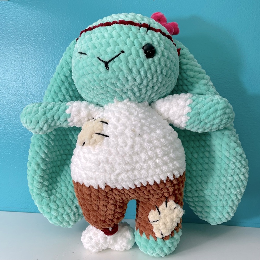 Zoe the Zombie, Plush Bunny Toy - Mint, White, and Brown